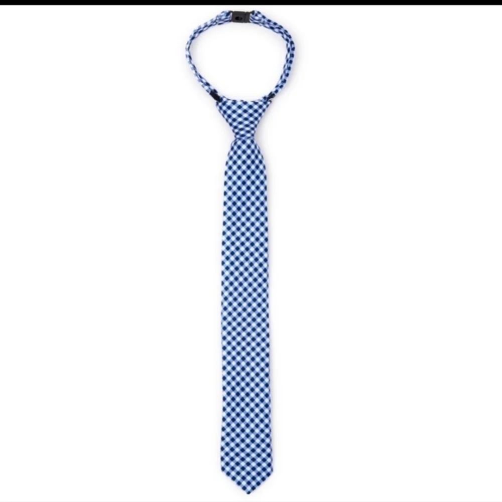 One Size Blue & White Print Zipper Tie